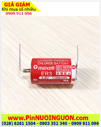 Maxell ER3 (chân thép hàn); Pin nuôi nguồn PLC Maxell ER3 lithium 3.6v 1/2AA 1100mAh chính hãng _Xuất xứ Nhật